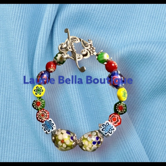 Lampwork & Millefiori Bracelet and Earring Set - Picture 3 of 3